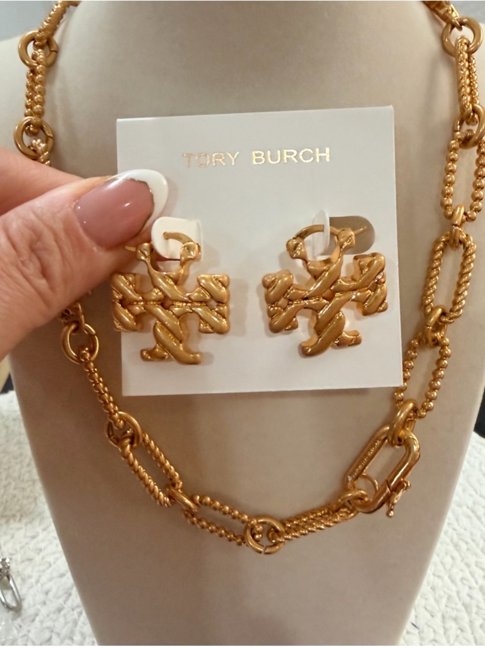 Tory Burch Roxanne Chain Beaded Rope necklace & Hidden Latch Earring SET+Dustie!